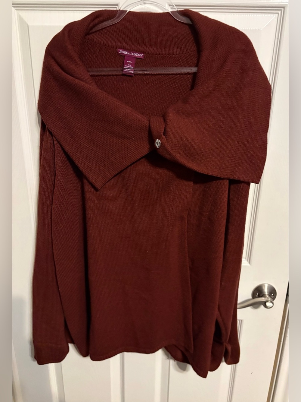 457- Jessica London Women's Rust Off-Shoulder Shawl Collar cardigan